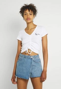 Karl Kani CHEST SIGNATURE CROP GATHERED TEE - T-shirt imprimé Réduction t-shirts col en v profond female